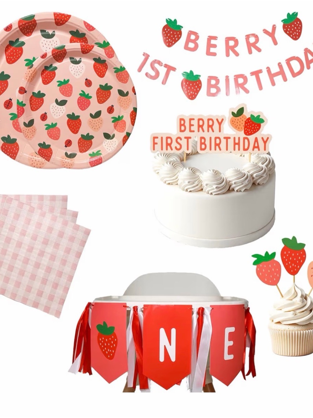 Strawberry 'Berry 1st Birthday' Pink Party Supplies Kit